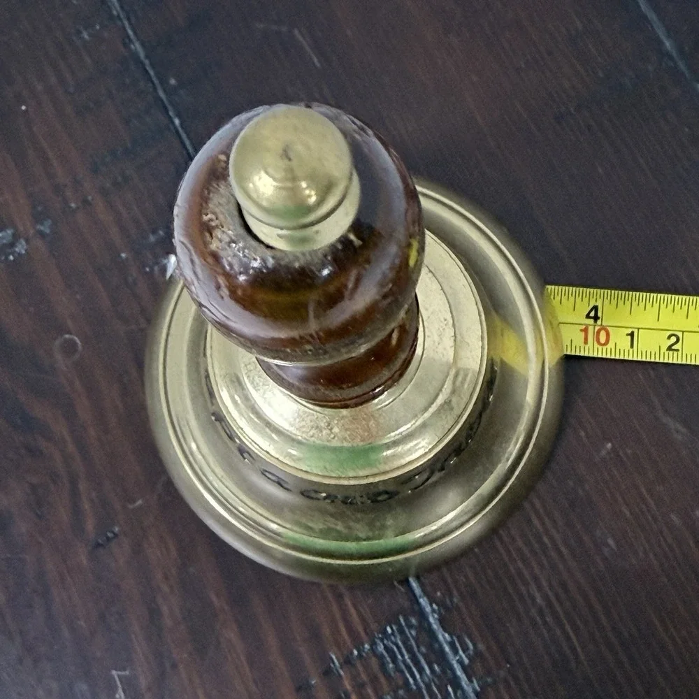 Vintage Captain's Table Brass Hand Bell with Wood Handle 8.25